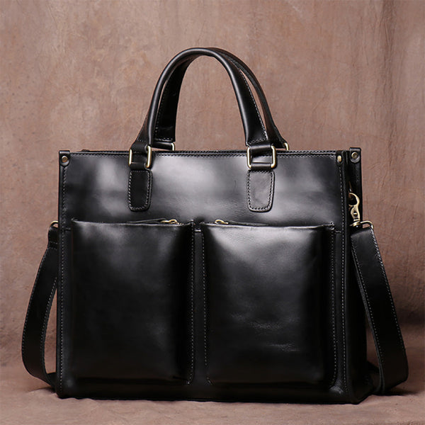 black leather laptop bag for men and women