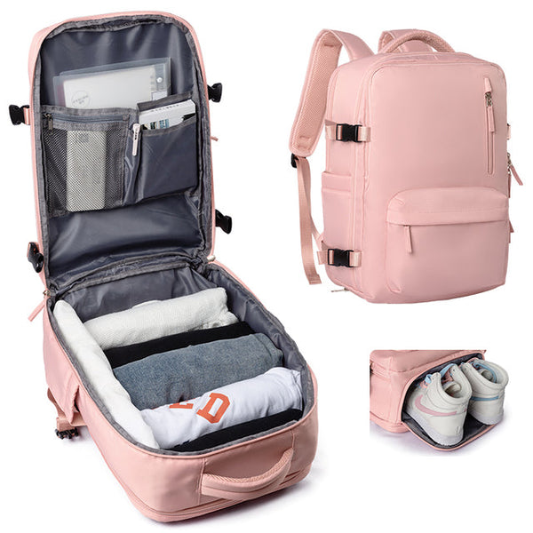 pink laptop backpack ideal for travel