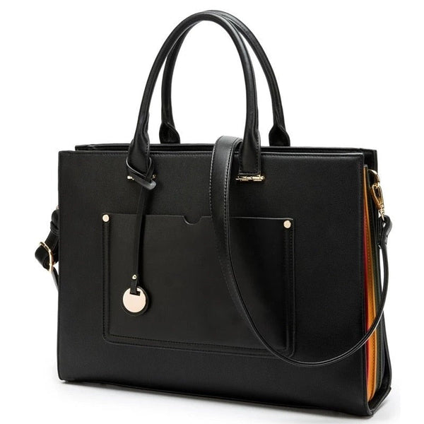 black handbag with laptop compartment