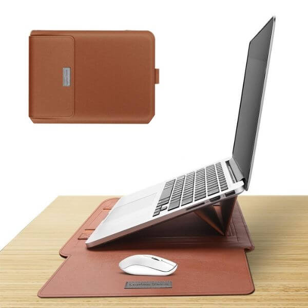 laptop sleeve and stand brown